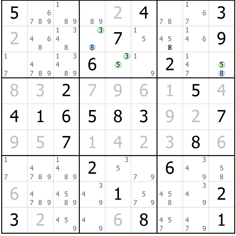 Position des candidats pour la solution de la Gr 47 page 50 du magazine de sudoku Virtuose n° 117