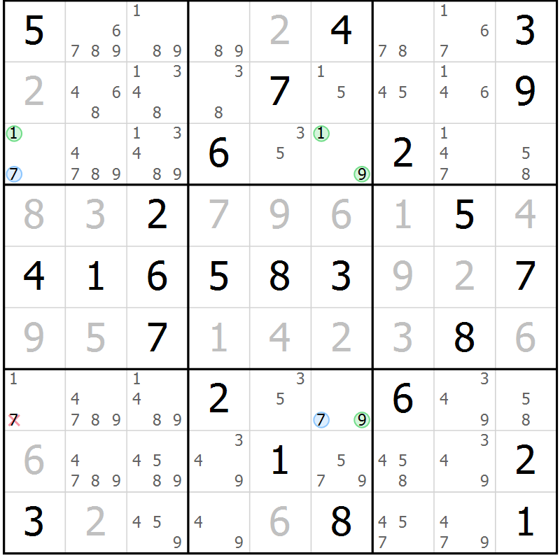 Position des candidats pour la solution de la Gr 47 page 50 du magazine de sudoku Virtuose n° 117
