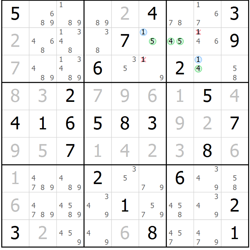 Position des candidats pour la solution de la Gr 47 page 50 du magazine de sudoku Virtuose n° 117