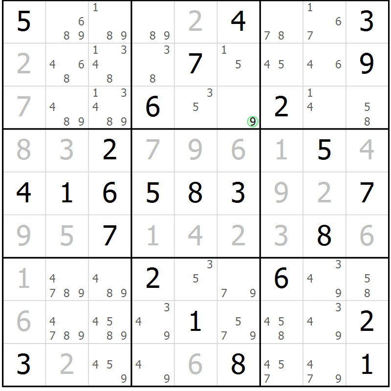 Position des candidats pour la solution de la Gr 47 page 50 du magazine de sudoku Virtuose n° 117