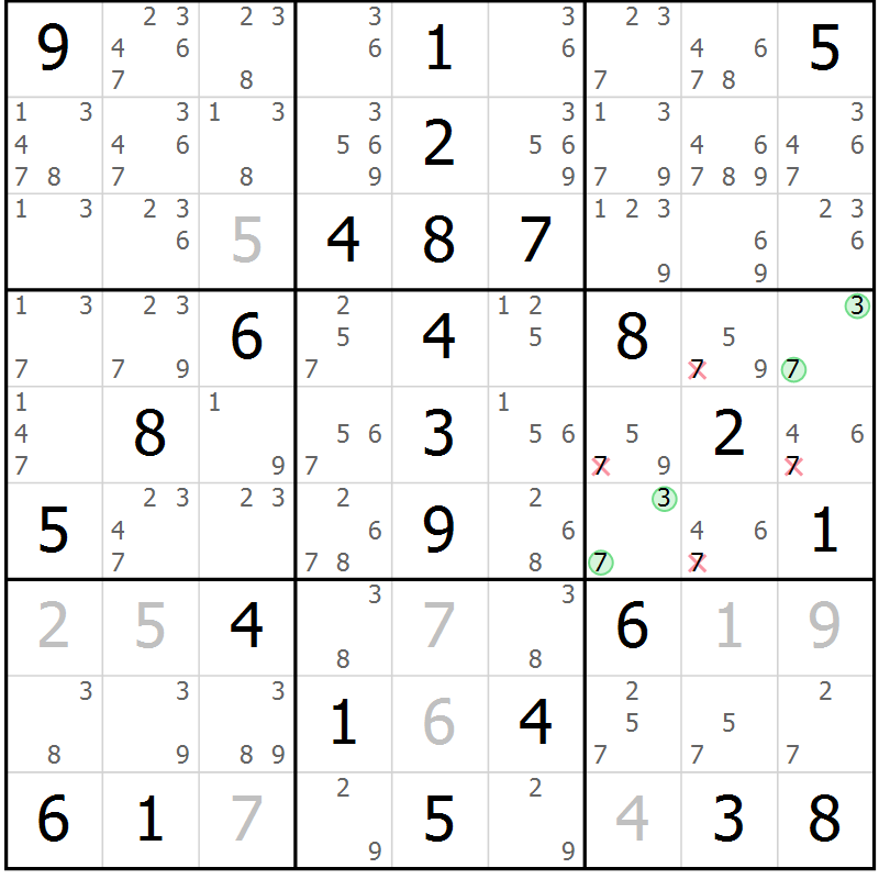 Position des candidats pour la solution de la Gr 48 page 51 du magazine de sudoku Virtuose n° 117