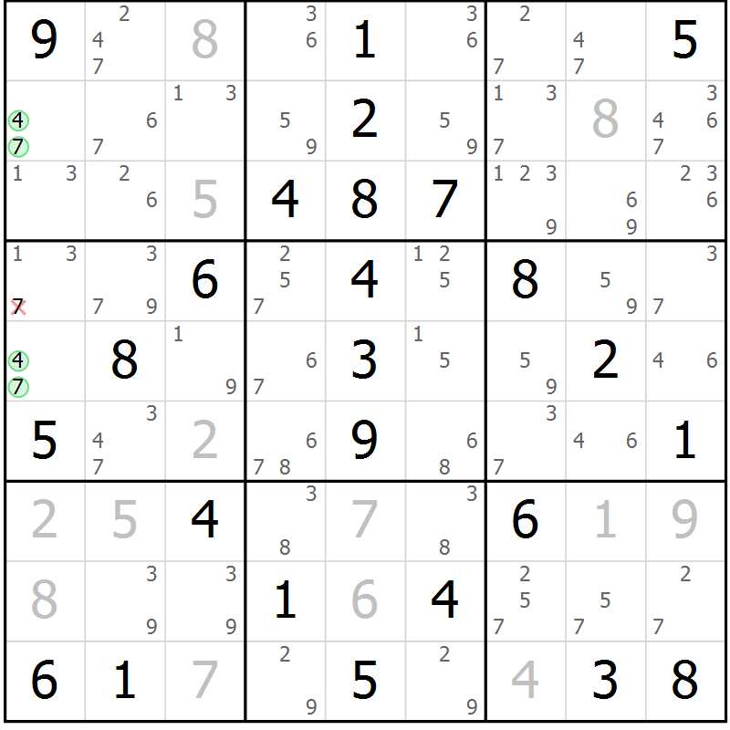 Position des candidats pour la solution de la Gr 48 page 51 du magazine de sudoku Virtuose n° 117
