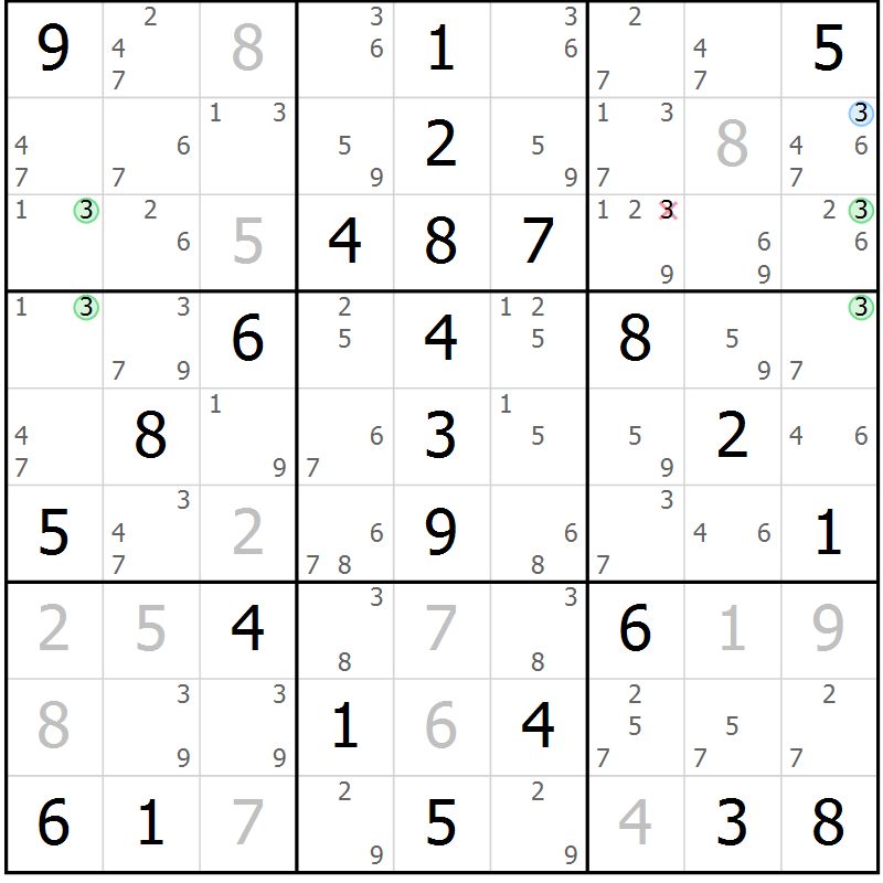 Position des candidats pour la solution de la Gr 48 page 51 du magazine de sudoku Virtuose n° 117