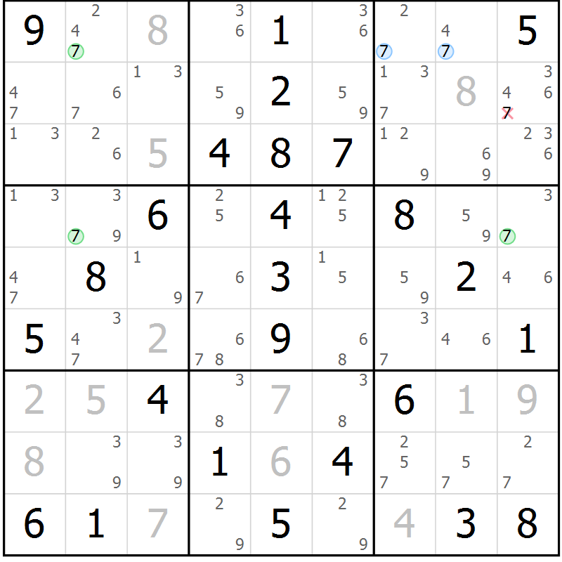 Position des candidats pour la solution de la Gr 48 page 51 du magazine de sudoku Virtuose n° 117