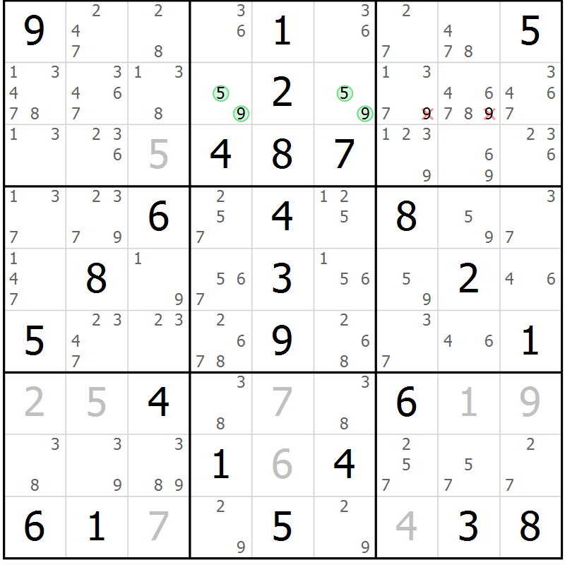 Position des candidats pour la solution de la Gr 48 page 51 du magazine de sudoku Virtuose n° 117