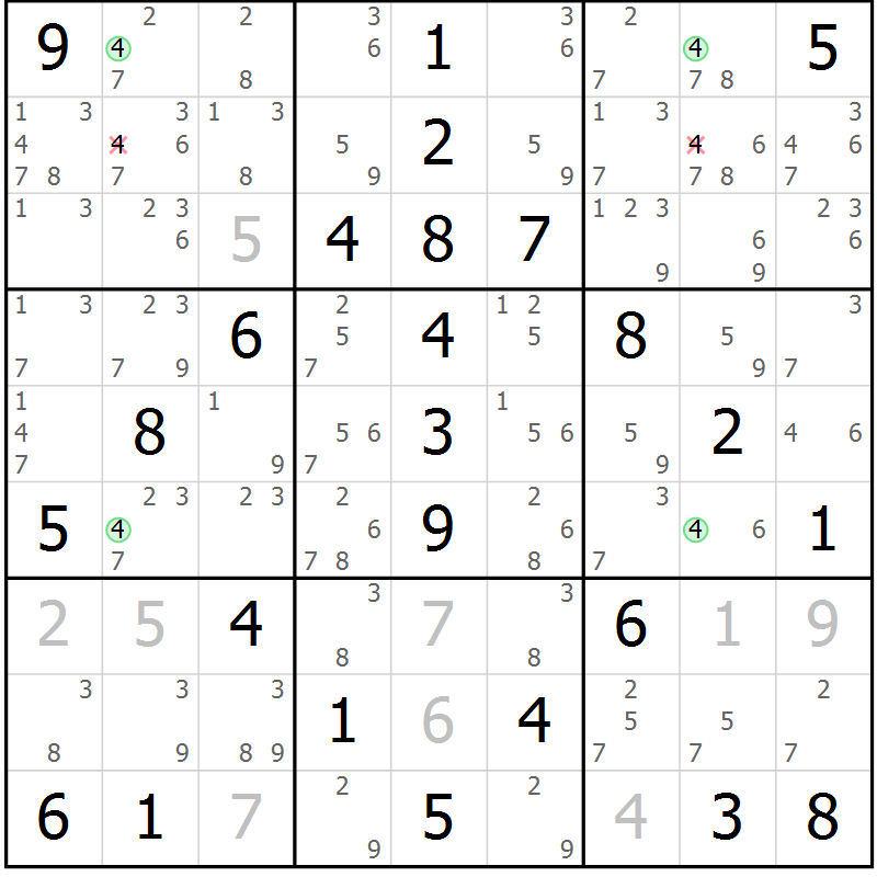 Position des candidats pour la solution de la Gr 48 page 51 du magazine de sudoku Virtuose n° 117