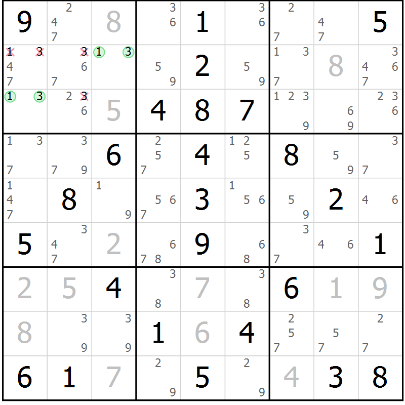 Position des candidats pour la solution de la Gr 48 page 51 du magazine de sudoku Virtuose n° 117