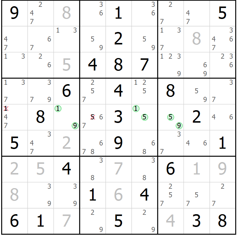 Position des candidats pour la solution de la Gr 48 page 51 du magazine de sudoku Virtuose n° 117