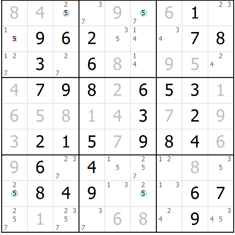 Position des candidats pour la solution de la Gr 49 page 52 du magazine de sudoku Virtuose n° 117