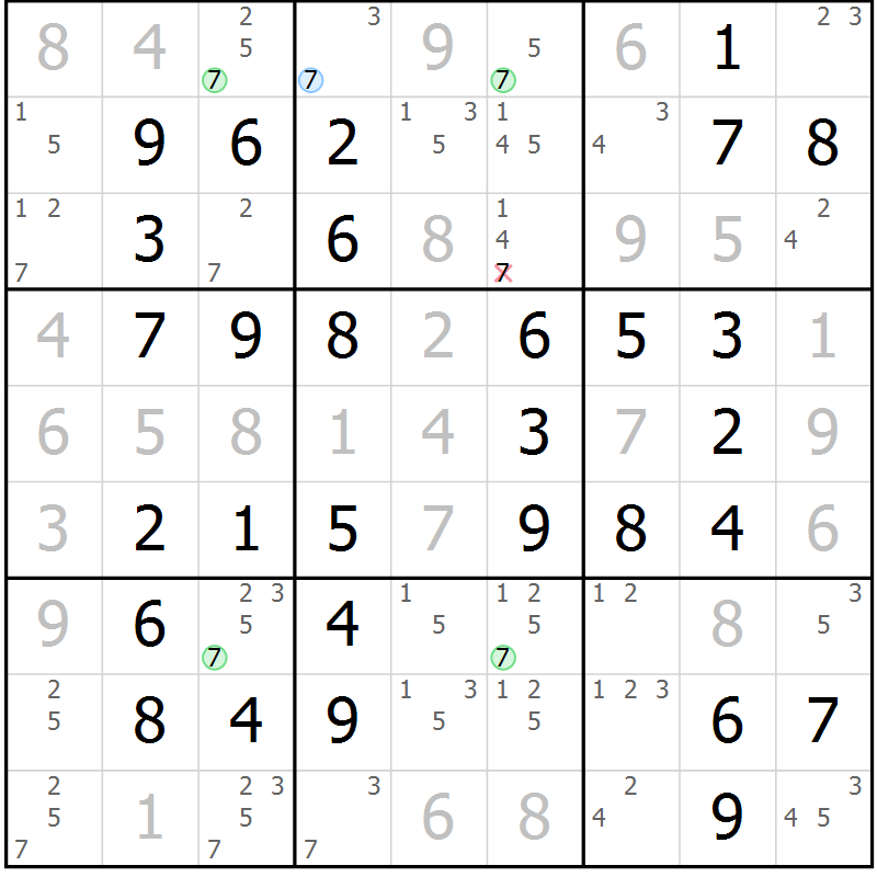 Position des candidats pour la solution de la Gr 49 page 52 du magazine de sudoku Virtuose n° 117