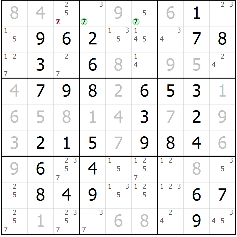 Position des candidats pour la solution de la Gr 49 page 52 du magazine de sudoku Virtuose n° 117