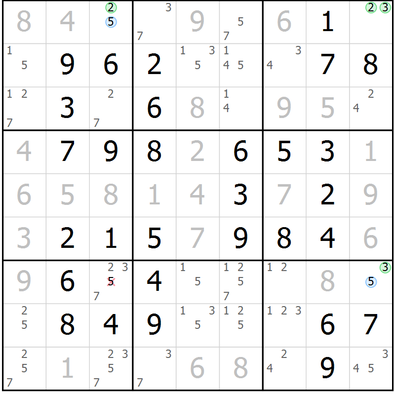 Position des candidats pour la solution de la Gr 49 page 52 du magazine de sudoku Virtuose n° 117