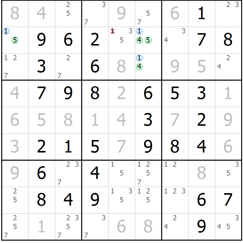 Position des candidats pour la solution de la Gr 49 page 52 du magazine de sudoku Virtuose n° 117