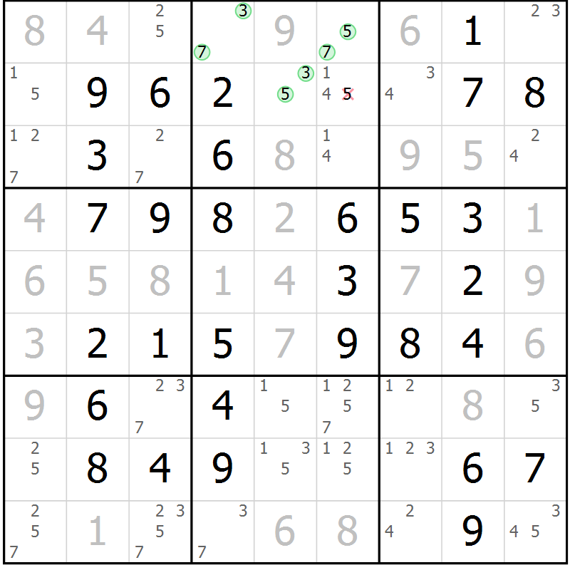 Position des candidats pour la solution de la Gr 49 page 52 du magazine de sudoku Virtuose n° 117