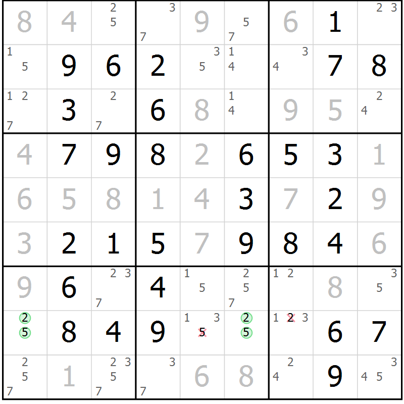 Position des candidats pour la solution de la Gr 49 page 52 du magazine de sudoku Virtuose n° 117