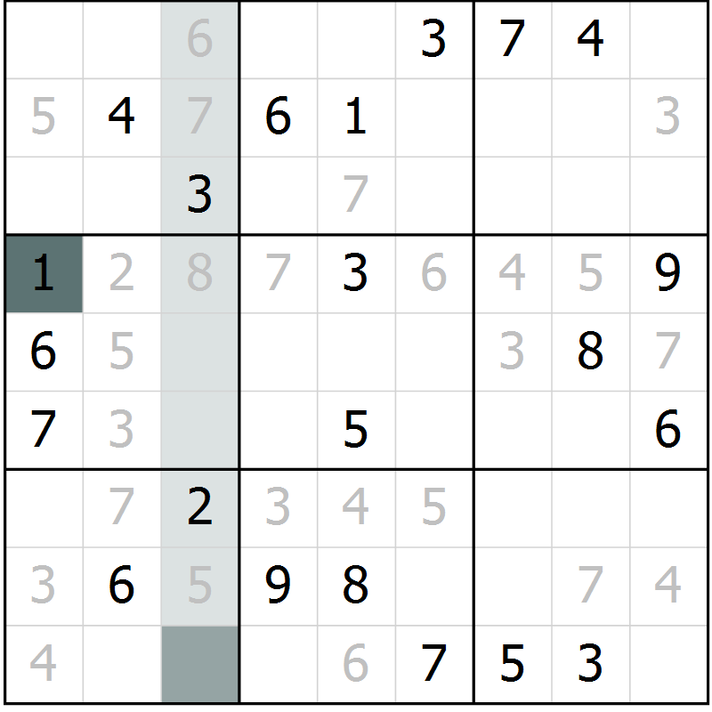 Position des candidats pour la solution de la Gr 5 page 8 du magazine de sudoku Virtuose n° 117