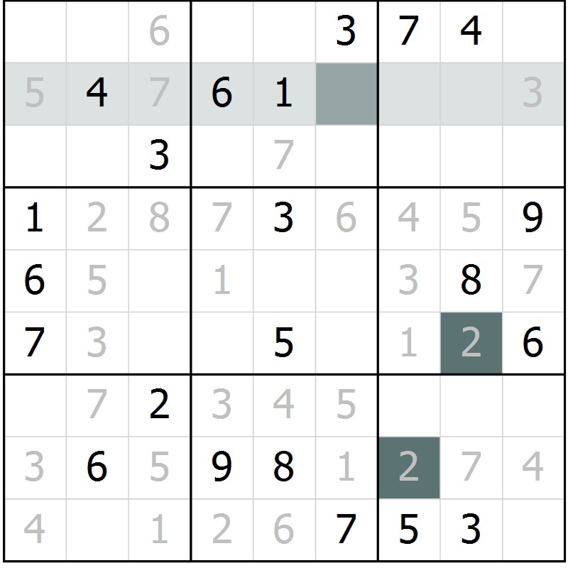 Position des candidats pour la solution de la Gr 5 page 8 du magazine de sudoku Virtuose n° 117