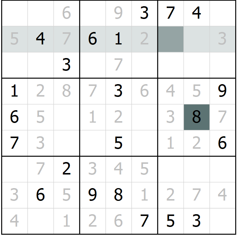 Position des candidats pour la solution de la Gr 5 page 8 du magazine de sudoku Virtuose n° 117