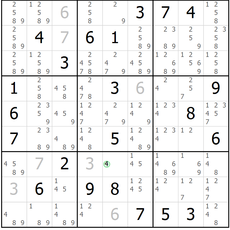 Position des candidats pour la solution de la Gr 5 page 8 du magazine de sudoku Virtuose n° 117