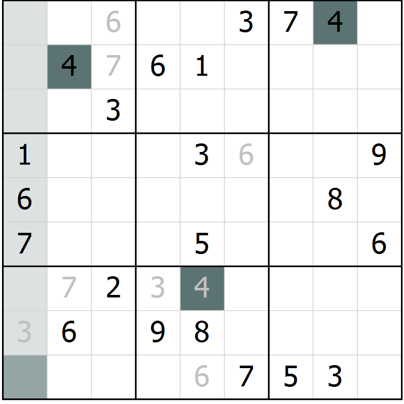 Position des candidats pour la solution de la Gr 5 page 8 du magazine de sudoku Virtuose n° 117