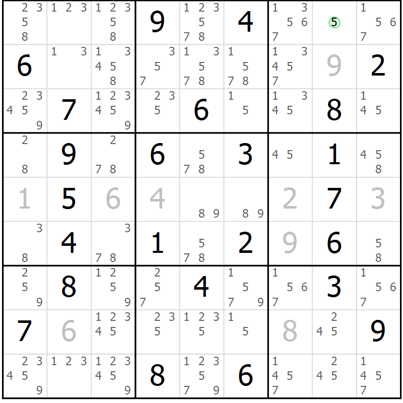 Position des candidats pour la solution de la Gr 50 page 53 du magazine de sudoku Virtuose n° 117