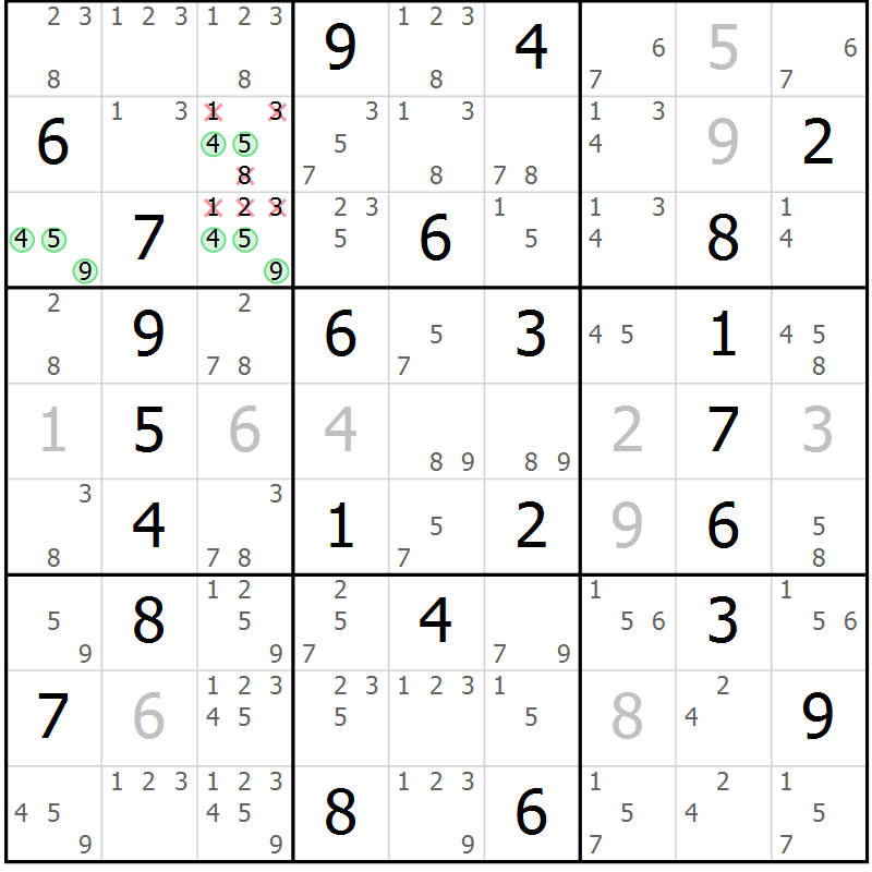 Position des candidats pour la solution de la Gr 50 page 53 du magazine de sudoku Virtuose n° 117