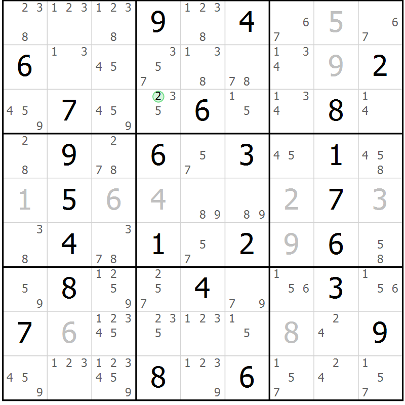 Position des candidats pour la solution de la Gr 50 page 53 du magazine de sudoku Virtuose n° 117
