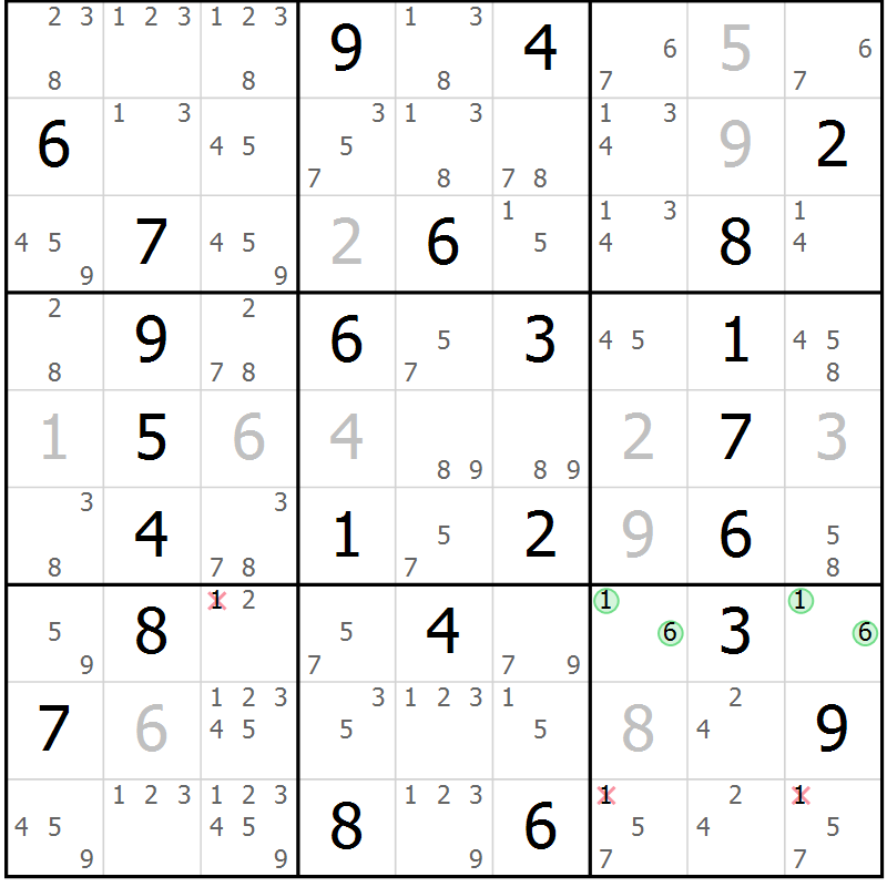 Position des candidats pour la solution de la Gr 50 page 53 du magazine de sudoku Virtuose n° 117
