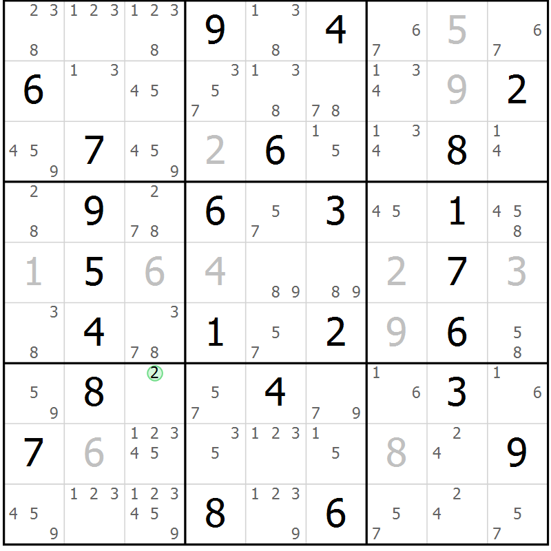 Position des candidats pour la solution de la Gr 50 page 53 du magazine de sudoku Virtuose n° 117