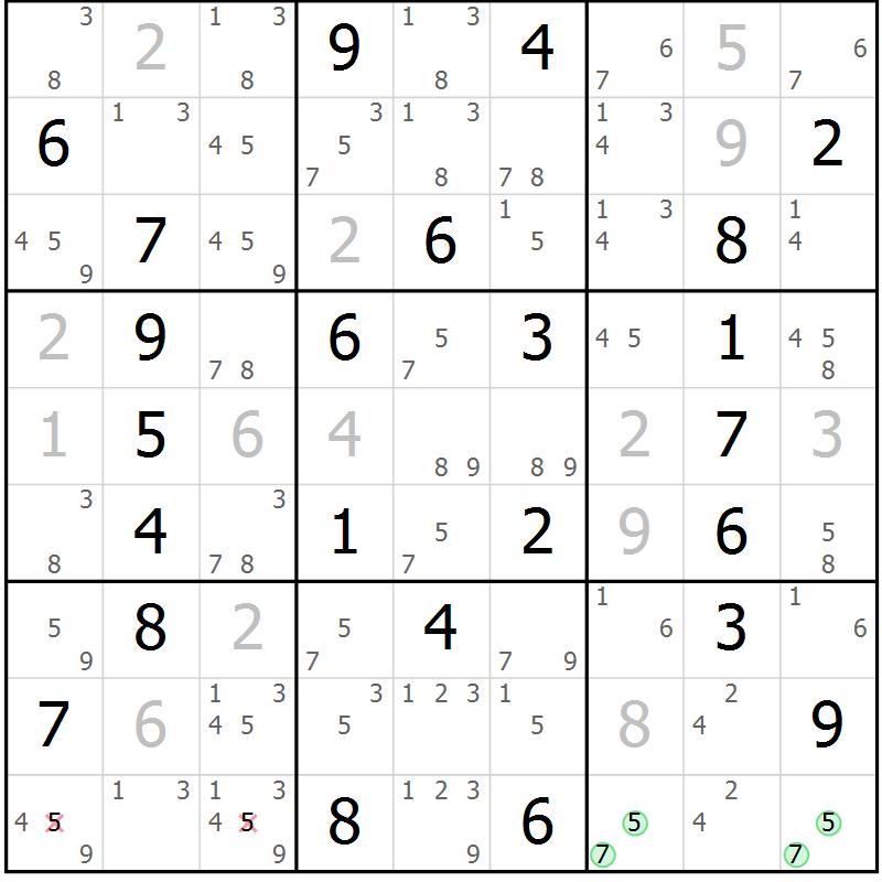 Position des candidats pour la solution de la Gr 50 page 53 du magazine de sudoku Virtuose n° 117