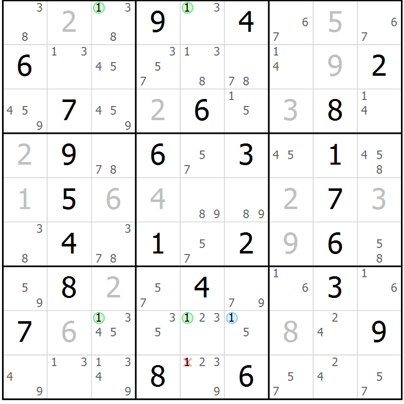 Position des candidats pour la solution de la Gr 50 page 53 du magazine de sudoku Virtuose n° 117