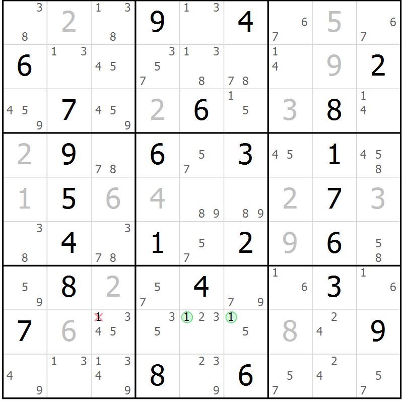 Position des candidats pour la solution de la Gr 50 page 53 du magazine de sudoku Virtuose n° 117