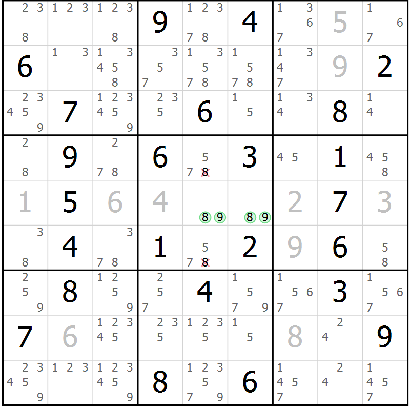 Position des candidats pour la solution de la Gr 50 page 53 du magazine de sudoku Virtuose n° 117