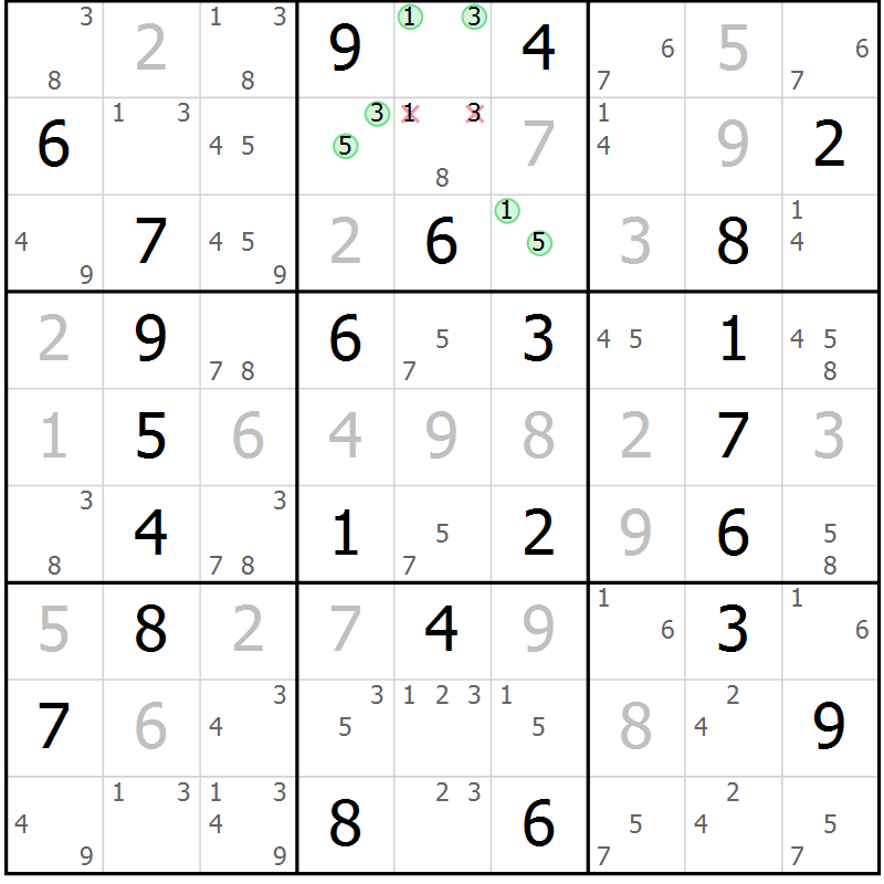 Position des candidats pour la solution de la Gr 50 page 53 du magazine de sudoku Virtuose n° 117