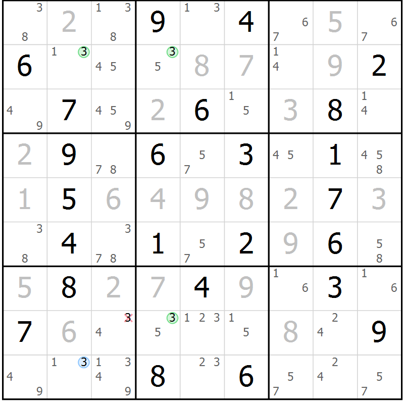 Position des candidats pour la solution de la Gr 50 page 53 du magazine de sudoku Virtuose n° 117
