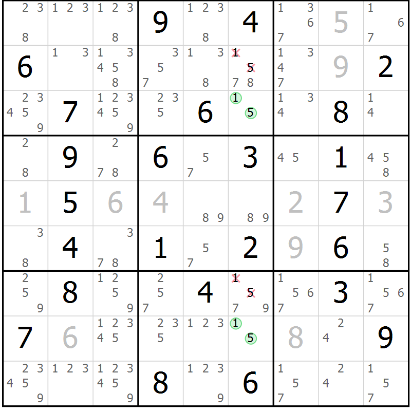 Position des candidats pour la solution de la Gr 50 page 53 du magazine de sudoku Virtuose n° 117