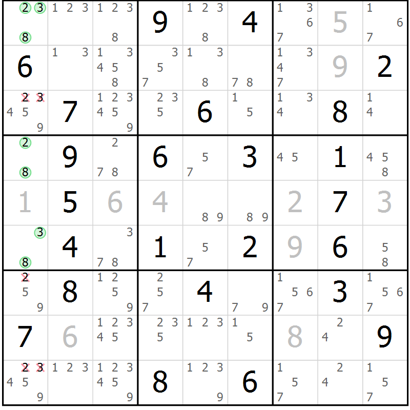 Position des candidats pour la solution de la Gr 50 page 53 du magazine de sudoku Virtuose n° 117