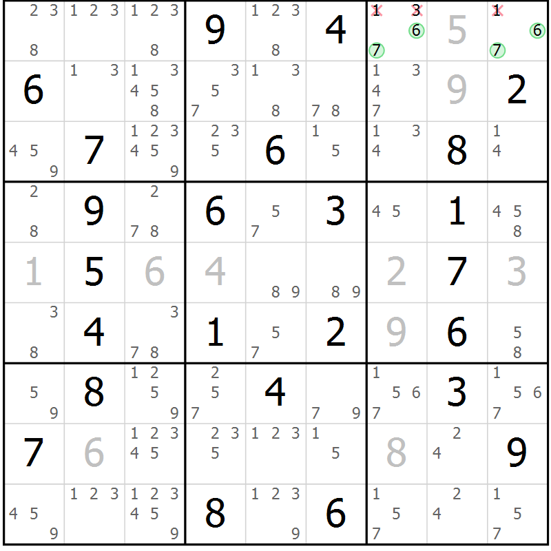 Position des candidats pour la solution de la Gr 50 page 53 du magazine de sudoku Virtuose n° 117