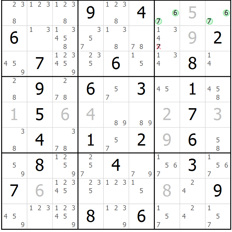 Position des candidats pour la solution de la Gr 50 page 53 du magazine de sudoku Virtuose n° 117