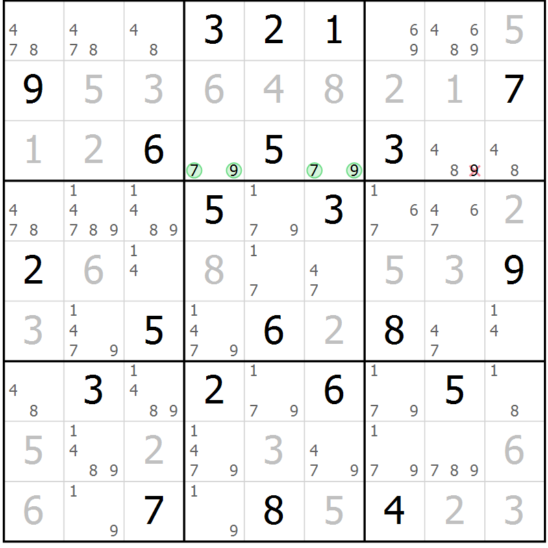 Position des candidats pour la solution de la Gr 51 page 54 du magazine de sudoku Virtuose n° 117
