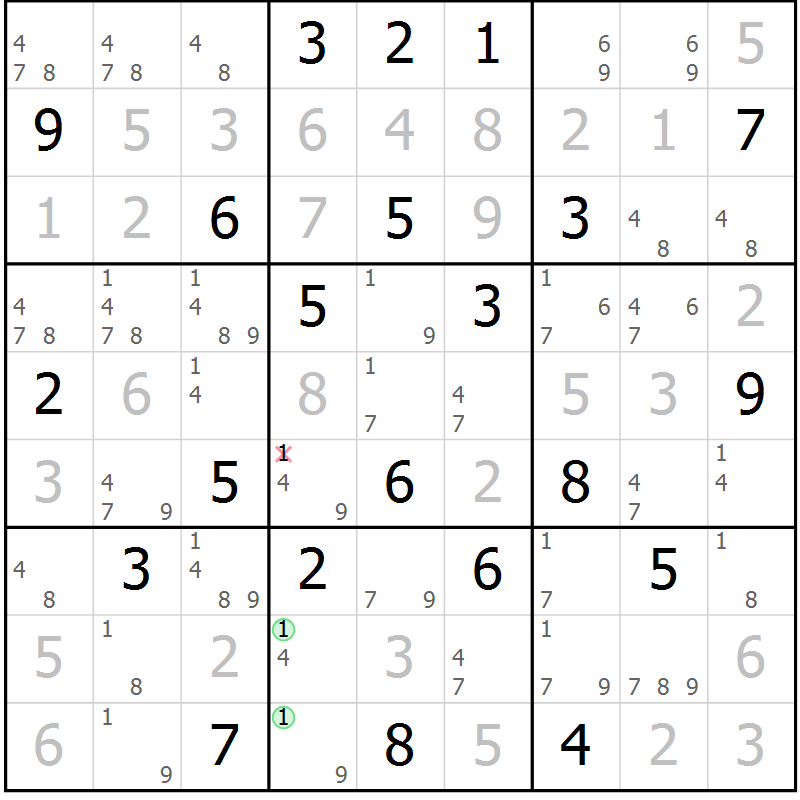 Position des candidats pour la solution de la Gr 51 page 54 du magazine de sudoku Virtuose n° 117