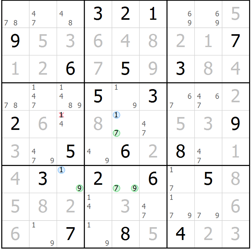 Position des candidats pour la solution de la Gr 51 page 54 du magazine de sudoku Virtuose n° 117