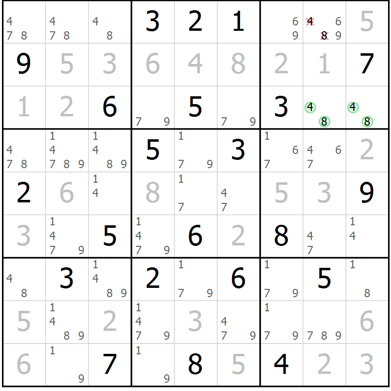 Position des candidats pour la solution de la Gr 51 page 54 du magazine de sudoku Virtuose n° 117