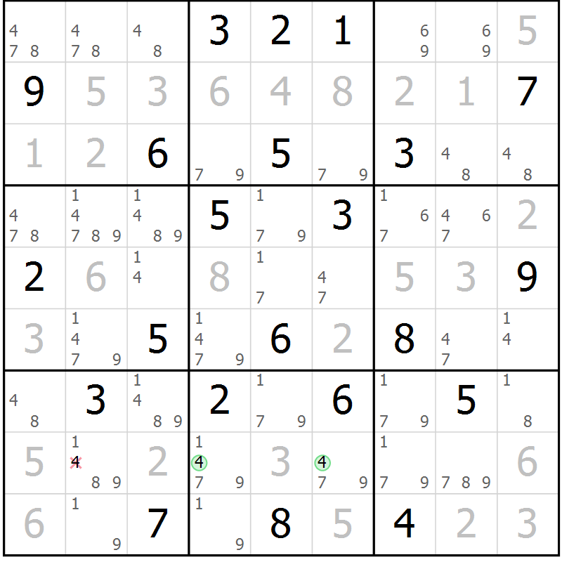 Position des candidats pour la solution de la Gr 51 page 54 du magazine de sudoku Virtuose n° 117