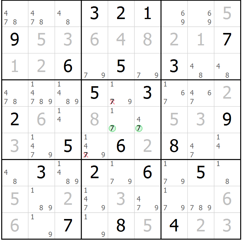 Position des candidats pour la solution de la Gr 51 page 54 du magazine de sudoku Virtuose n° 117
