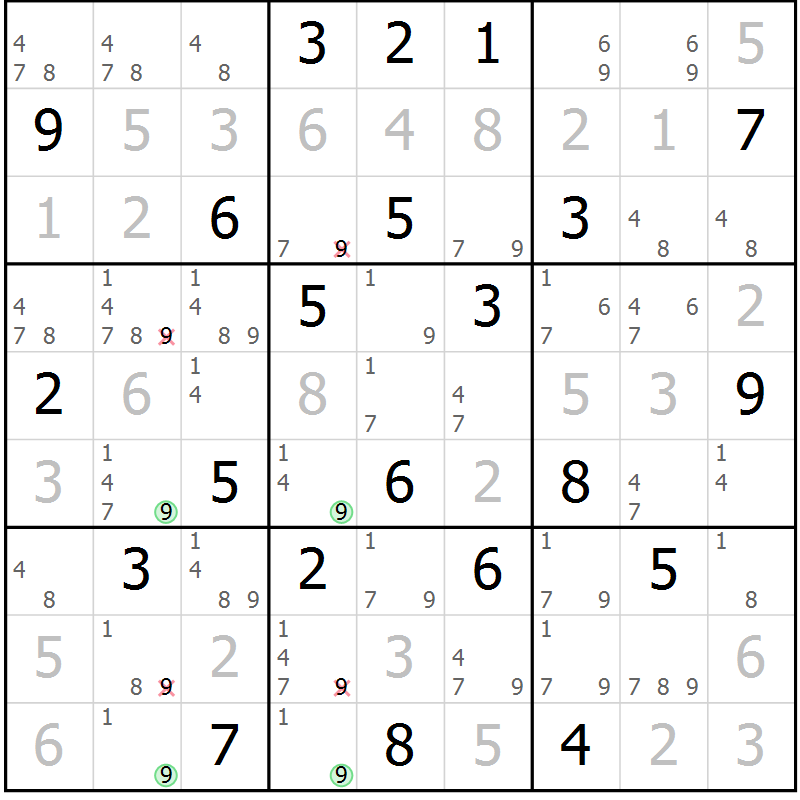 Position des candidats pour la solution de la Gr 51 page 54 du magazine de sudoku Virtuose n° 117
