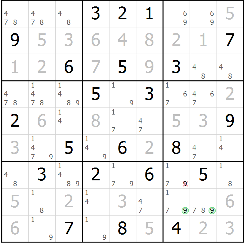 Position des candidats pour la solution de la Gr 51 page 54 du magazine de sudoku Virtuose n° 117