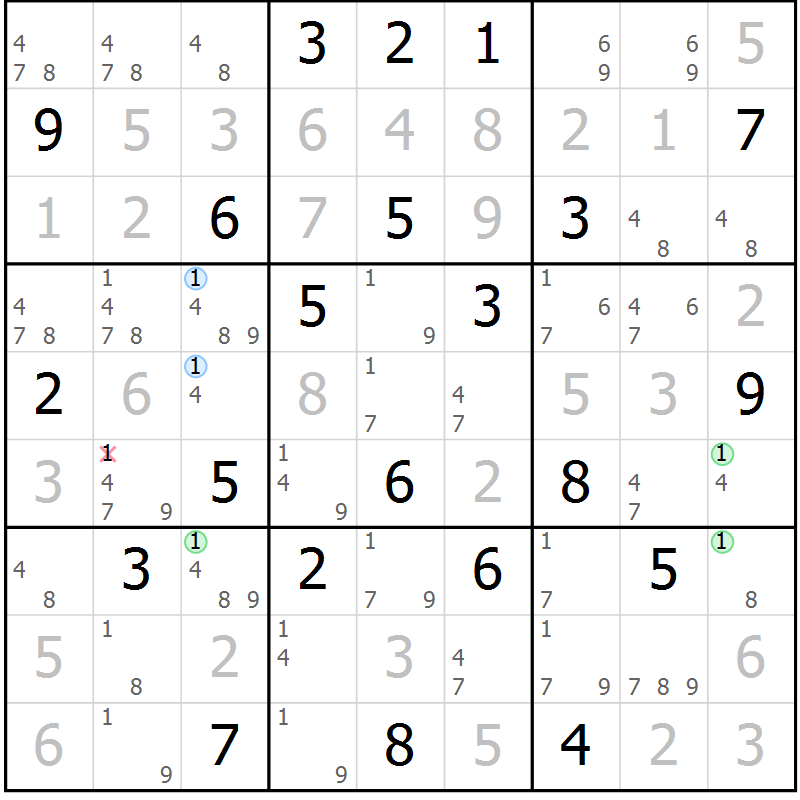 Position des candidats pour la solution de la Gr 51 page 54 du magazine de sudoku Virtuose n° 117