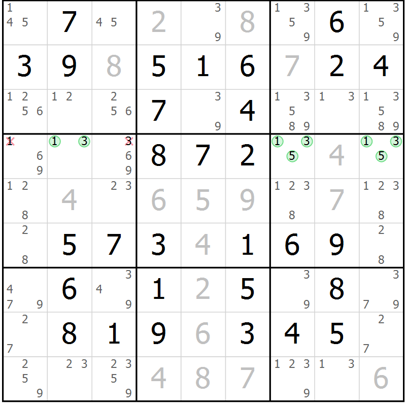 Position des candidats pour la solution de la Gr 52 page 55 du magazine de sudoku Virtuose n° 117