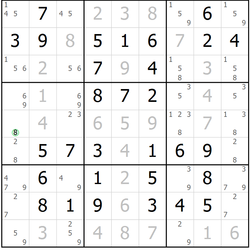 Position des candidats pour la solution de la Gr 52 page 55 du magazine de sudoku Virtuose n° 117